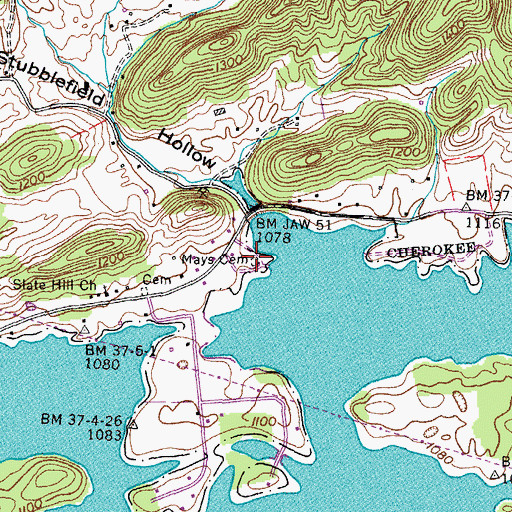 Topographic Map of Mays Cemetery, TN