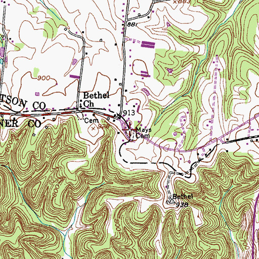 Topographic Map of Mays Cemetery, TN