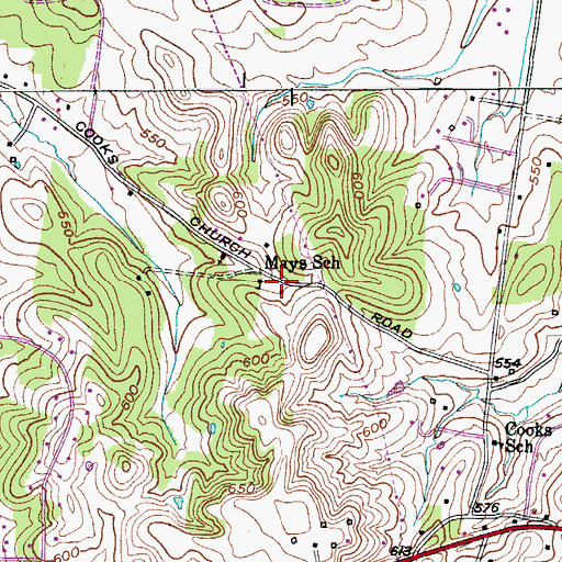 Topographic Map of Mays School, TN