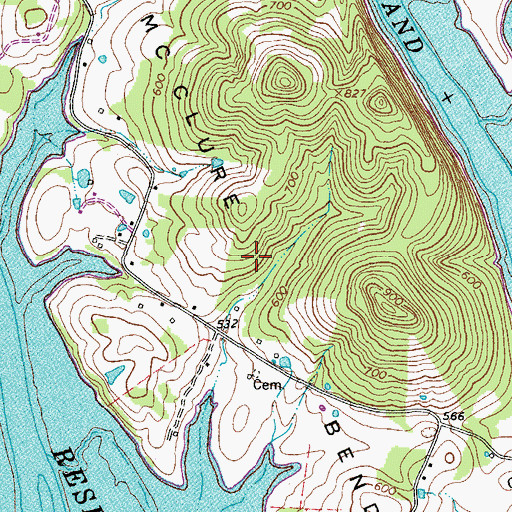 Topographic Map of McClure Bend, TN
