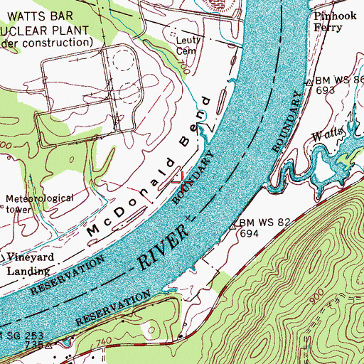 Topographic Map of McDonald Bend, TN