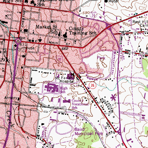Topographic Map of McFarland Hospital (historical), TN