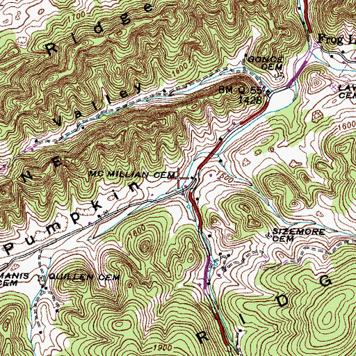 Topographic Map of McMillian Cemetery, TN