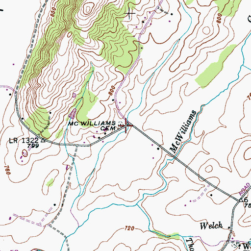 Topographic Map of McWilliams Cemetery, TN