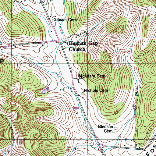 Topographic Map of McAdam Cemetery, TN