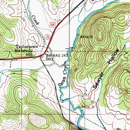 Topographic Map of McAfee Creek, TN