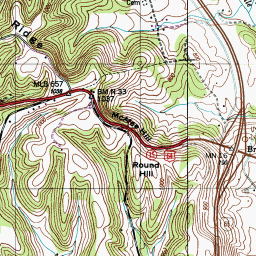 Topographic Map of McAfee Hill, TN