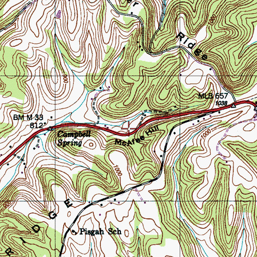 Topographic Map of McAfee Hill, TN