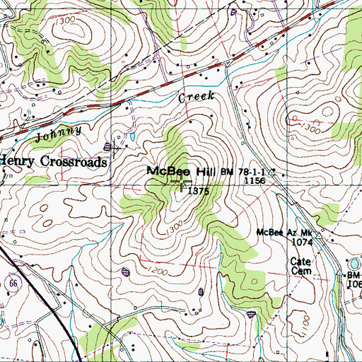 Topographic Map of McBee Hill, TN