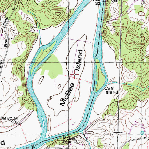 Topographic Map of McBee Island, TN
