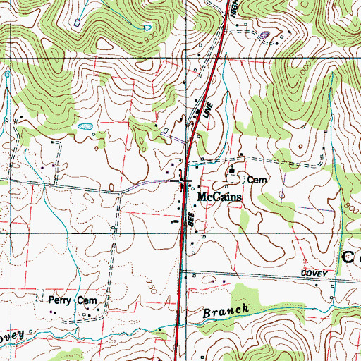 Topographic Map of McCains, TN