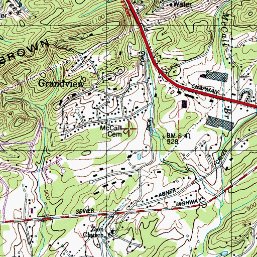 Topographic Map of McCall Cemetery, TN