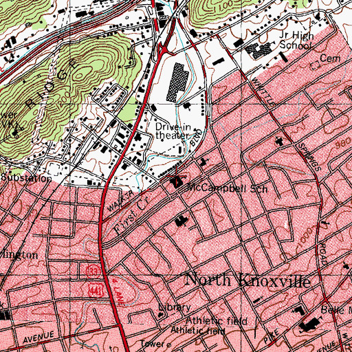 Topographic Map of McCampbell School, TN