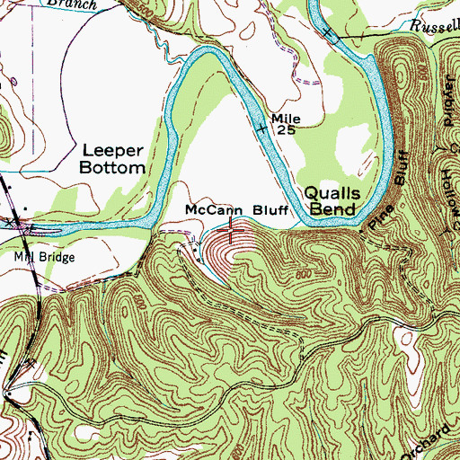 Topographic Map of McCann Bluff, TN