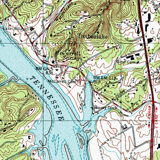 Topographic Map of McCarrell Cemetery, TN