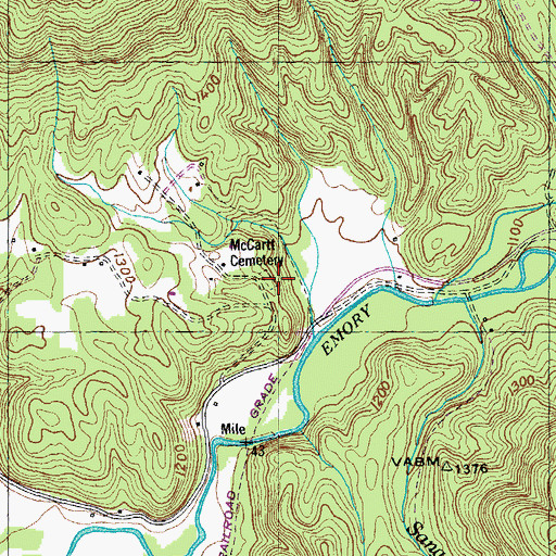 Topographic Map of McCartt Cemetery, TN