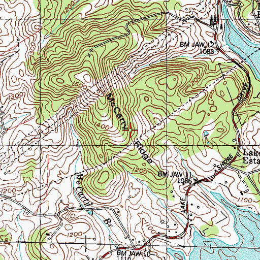 Topographic Map of McCarty Ridge, TN