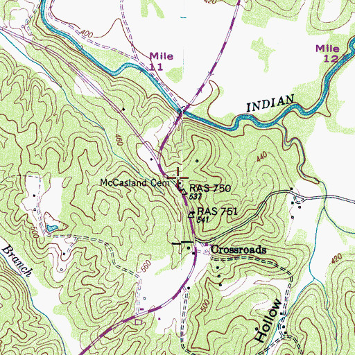 Topographic Map of McCasland Cemetery, TN