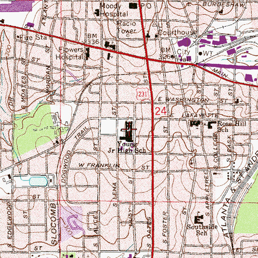 Topographic Map of Young Junior High School, AL