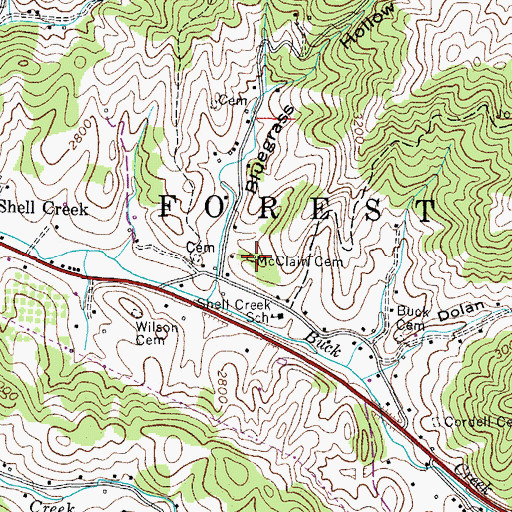 Topographic Map of McClain Cemetery, TN
