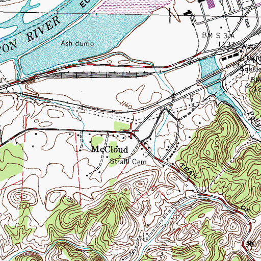 Topographic Map of McCloud, TN