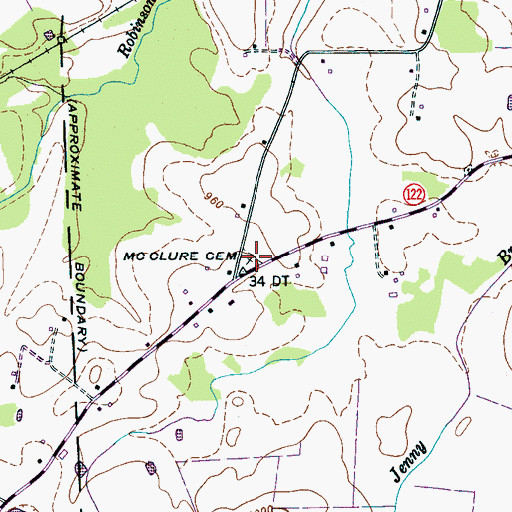 Topographic Map of McClue Cemetery, TN