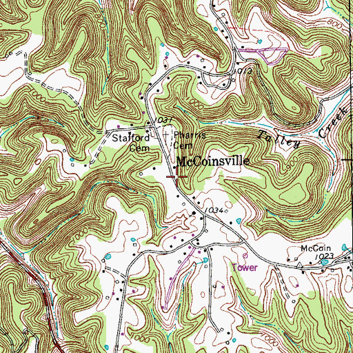 Topographic Map of McCoinsville, TN