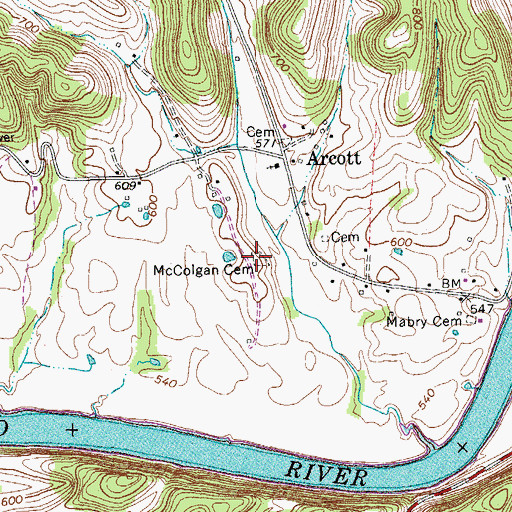 Topographic Map of McColgan Cemetery, TN