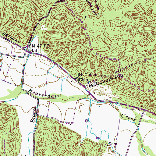 Topographic Map of McCollum Cemetery, TN