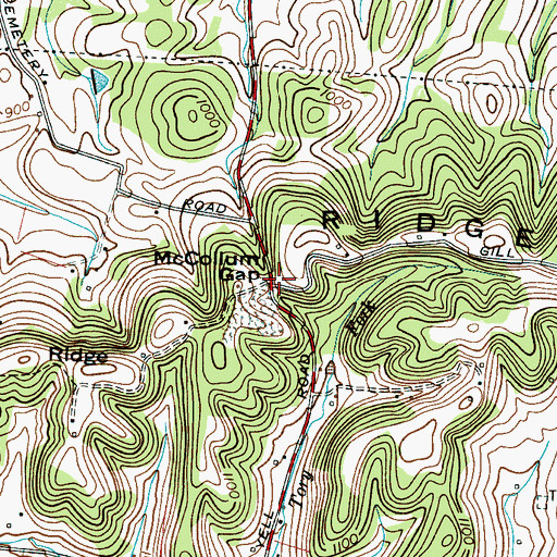 Topographic Map of McCollum Gap, TN