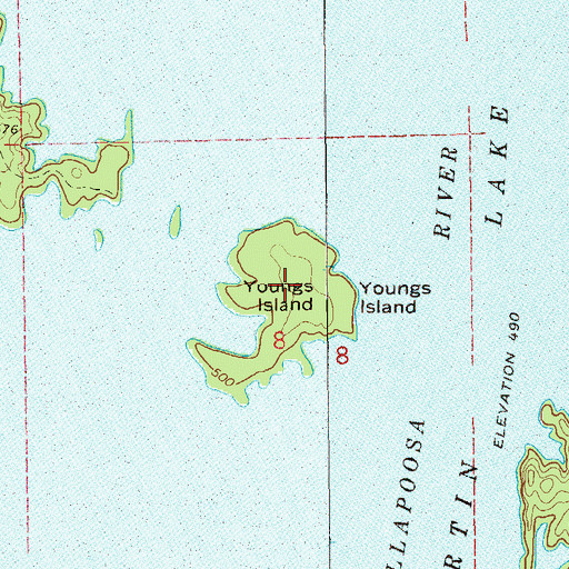 Topographic Map of Youngs Island, AL