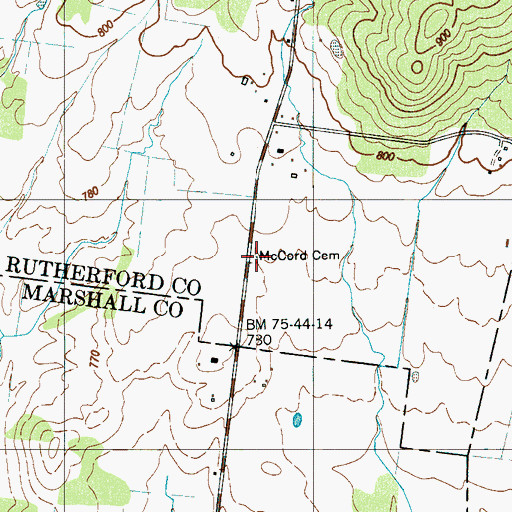 Topographic Map of McCord Cemetery, TN