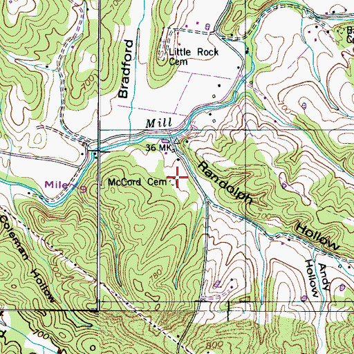 Topographic Map of McCord Cemetery, TN