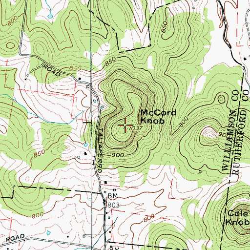 Topographic Map of McCord Knob, TN