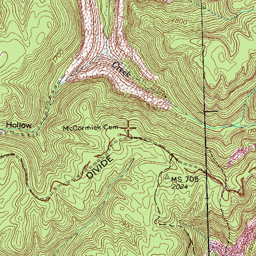 Topographic Map of McCormick Cemetery, TN