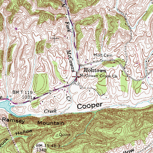 Topographic Map of McCowan Creek Church, TN