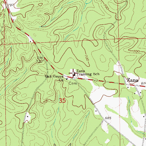 Topographic Map of Zana Training School, AL