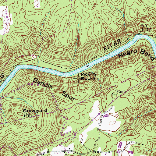 Topographic Map of McCoy Rocks, TN
