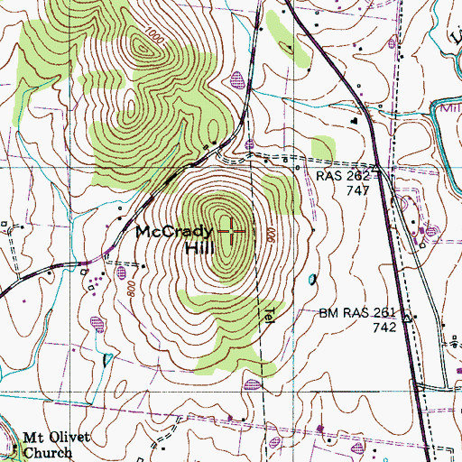 Topographic Map of McCrady Hill, TN