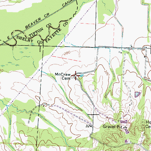 Topographic Map of McCraw Cemetery, TN