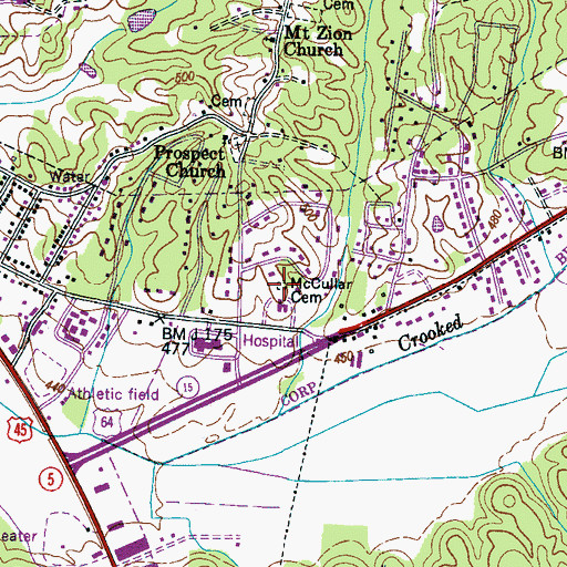 Topographic Map of McCullar Cemetery, TN