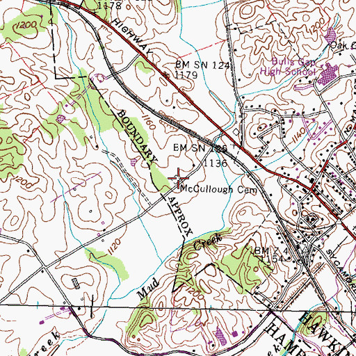 Topographic Map of McCullough Cemetery, TN