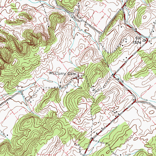 Topographic Map of McCurry Cemetery, TN