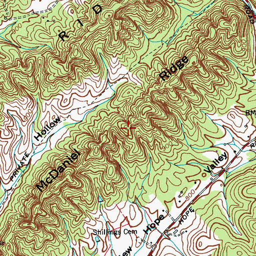 Topographic Map of McDaniel Ridge, TN