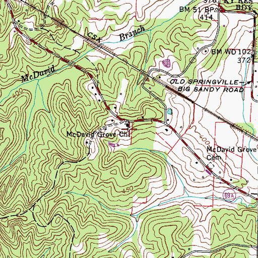 Topographic Map of McDavid Grove Church, TN