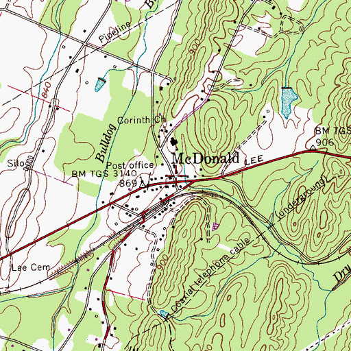 Topographic Map of McDonald, TN