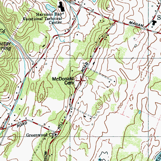 Topographic Map of McDonald Cemetery, TN