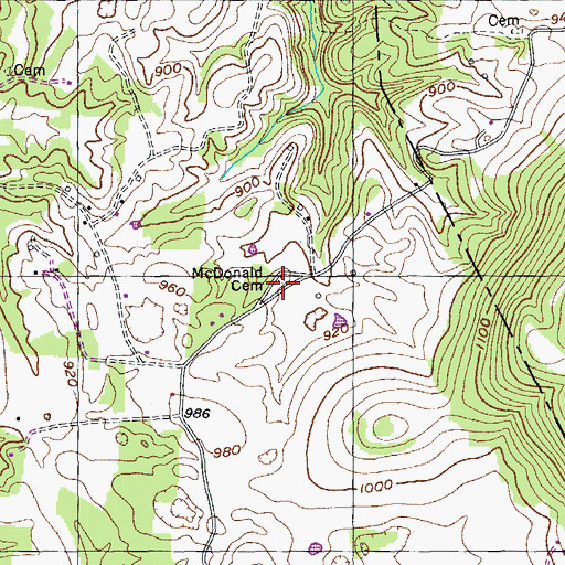 Topographic Map of McDonald Cemetery, TN