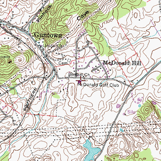 Topographic Map of McDonald Golf Club, TN