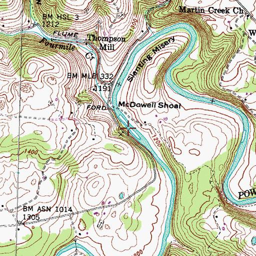 Topographic Map of McDowell Shoal, TN